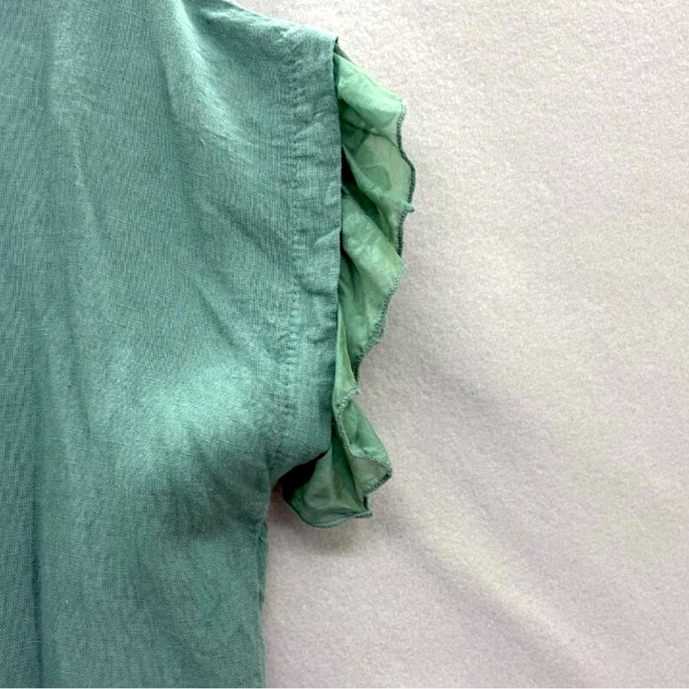Belle France Linen/Silk Tie Blouse Large emerald jade Lagenlook Artsy Italy - Picture 5 of 11